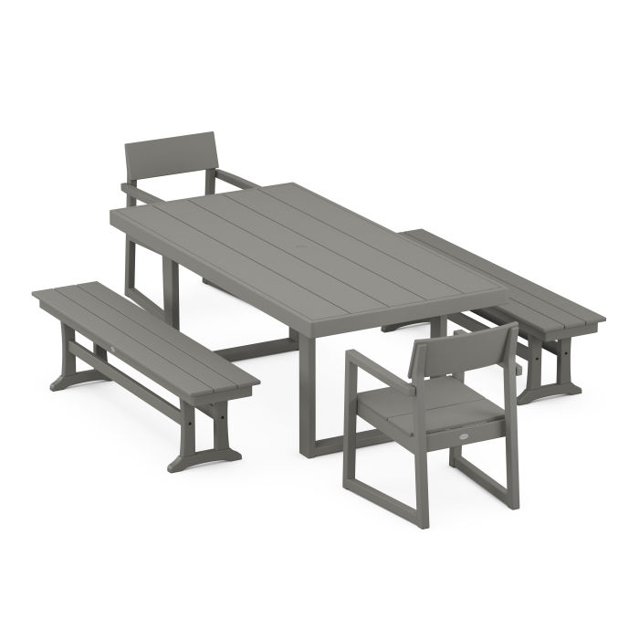 POLYWOOD EDGE 5-Piece Dining Set with Benches