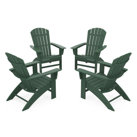 4-Piece Nautical Curveback Adirondack Chair Conversation Set in Green
