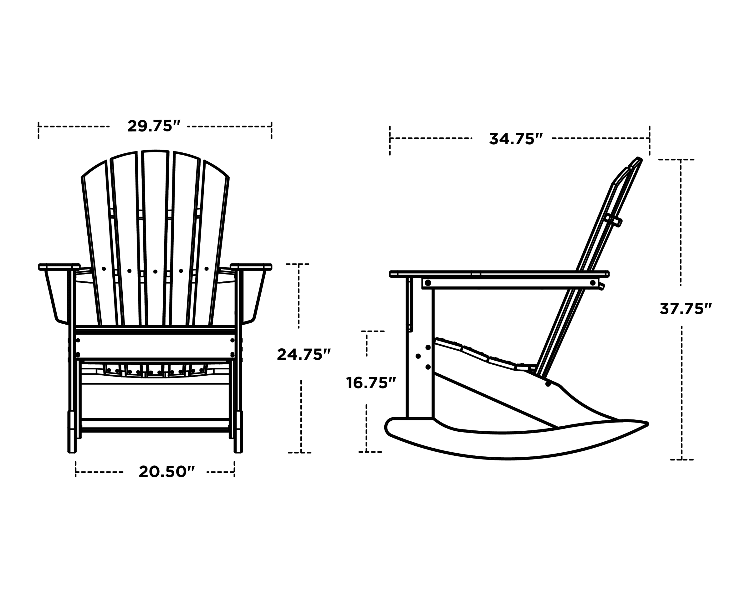 Dimensions for Palm Coast Adirondack Rocking Chair
