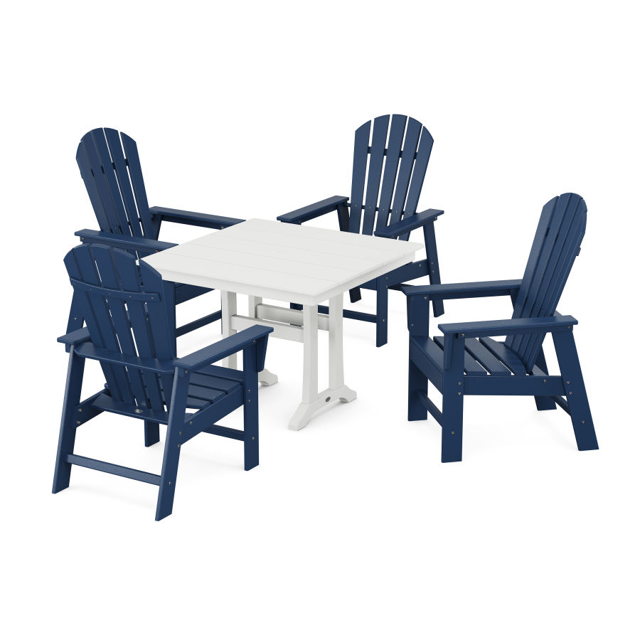 POLYWOOD South Beach 5-Piece Farmhouse Dining Set With Trestle Legs in Navy / White
