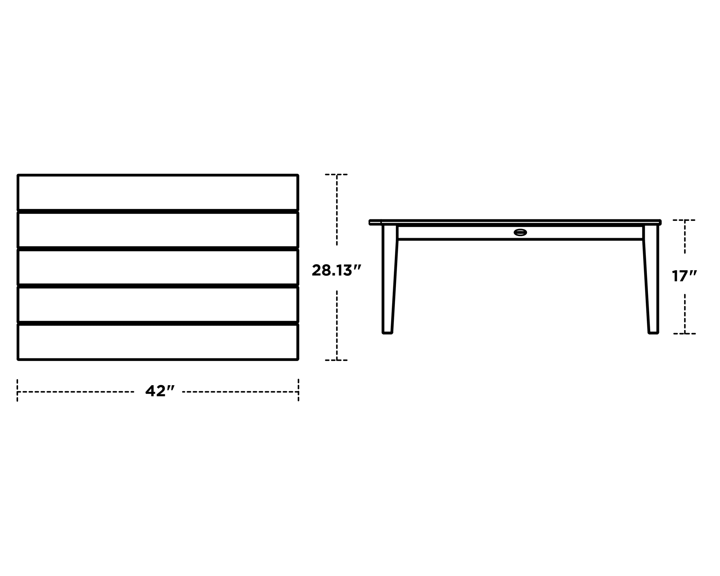 Dimensions for Newport 28" x 42" Coffee Table