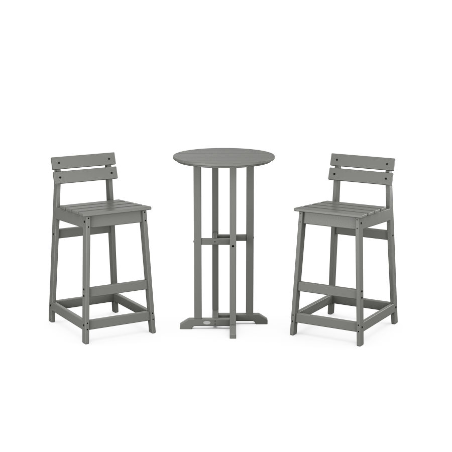 POLYWOOD Modern Studio Plaza Lowback Bar Chair 3-Piece Bistro Set in Slate Grey