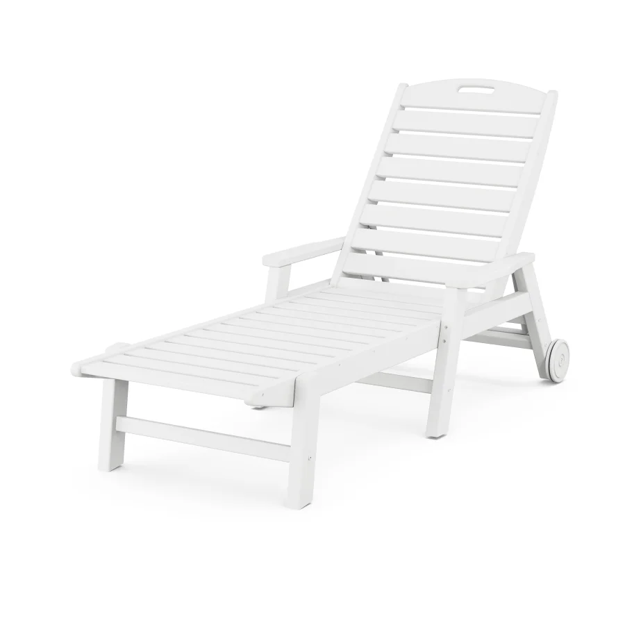 POLYWOOD Nautical Chaise with Arms & Wheels in White