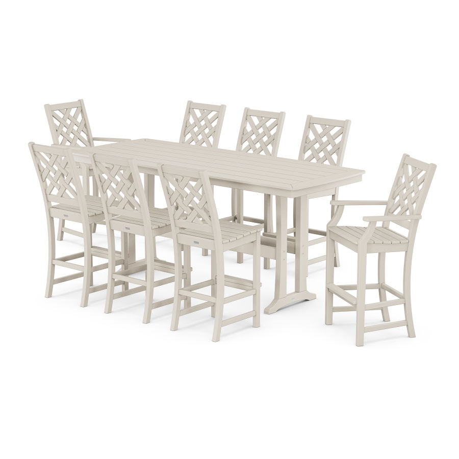 POLYWOOD Wovendale 9-Piece Bar Set with Trestle Legs in Sand