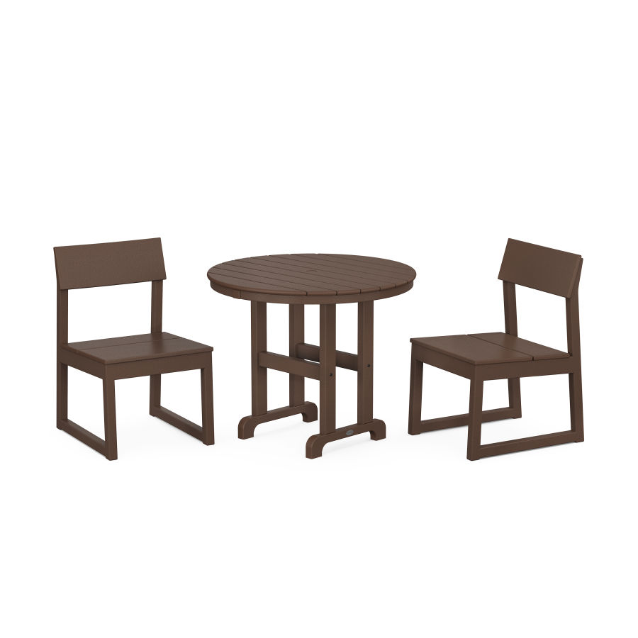 POLYWOOD EDGE Side Chair 3-Piece Round Dining Set in Mahogany