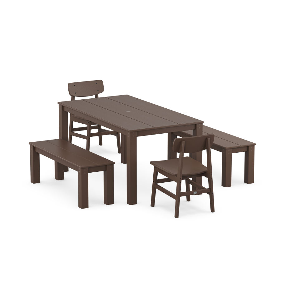POLYWOOD Modern Studio Urban Chair 5-Piece Parsons Dining Set with Benches in Mahogany