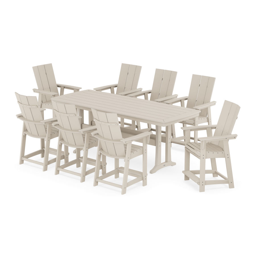 POLYWOOD Modern Curveback Adirondack 9-Piece Counter Set with Trestle Legs in Sand