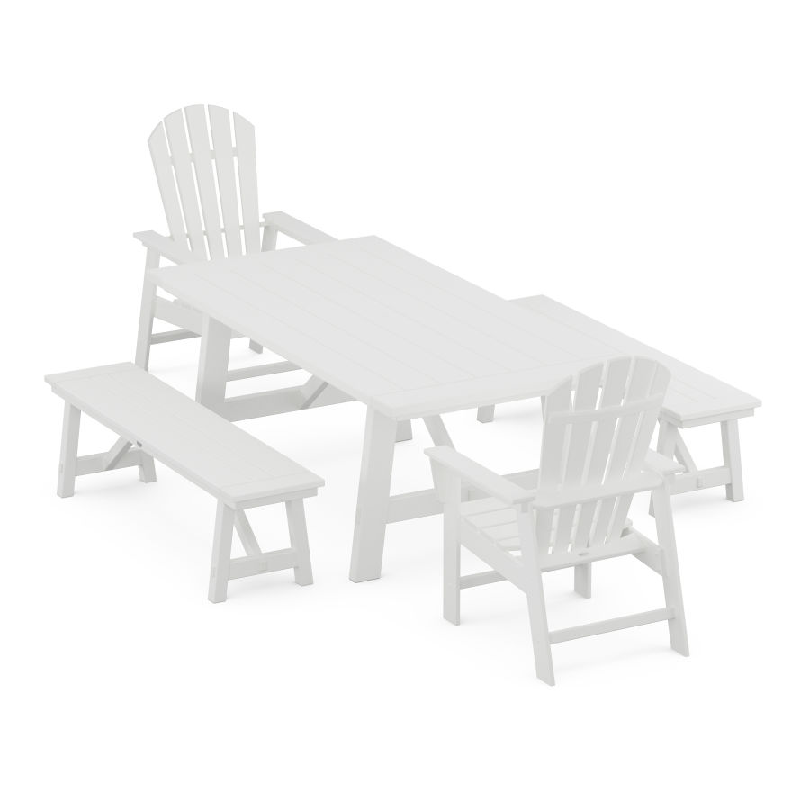 POLYWOOD South Beach 5-Piece Rustic Farmhouse Dining Set With Trestle Legs in White