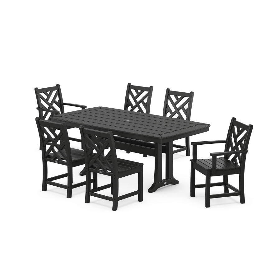 POLYWOOD Chippendale 7-Piece Dining Set with Trestle Legs in Black