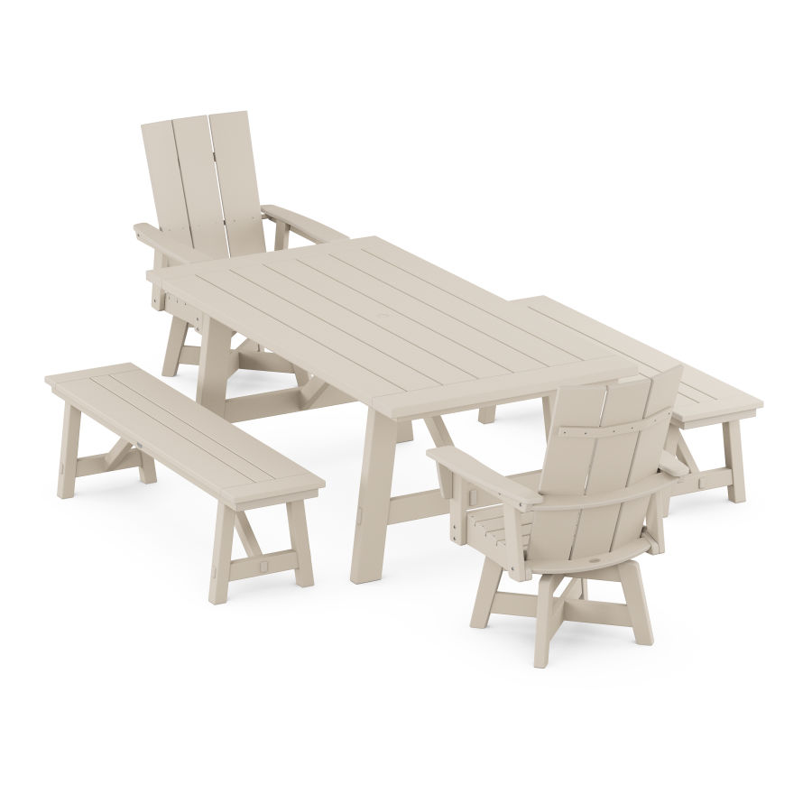 POLYWOOD Modern Adirondack 5-Piece Rustic Farmhouse Dining Set With Trestle Legs in Sand