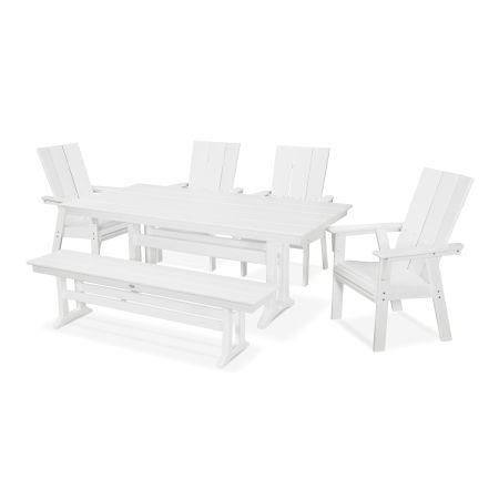 Modern Adirondack 6-Piece Farmhouse Trestle Dining Set with Bench in White