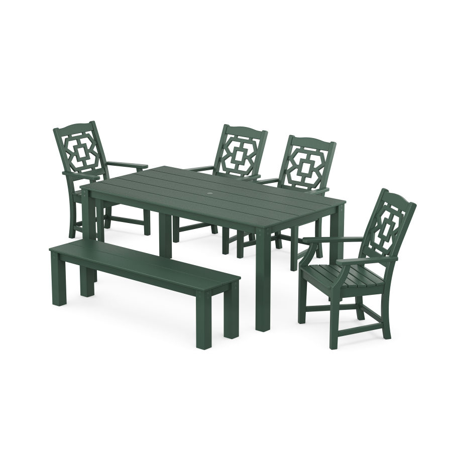 POLYWOOD Chinoiserie 6-Piece Parsons Dining Set with Bench in Green