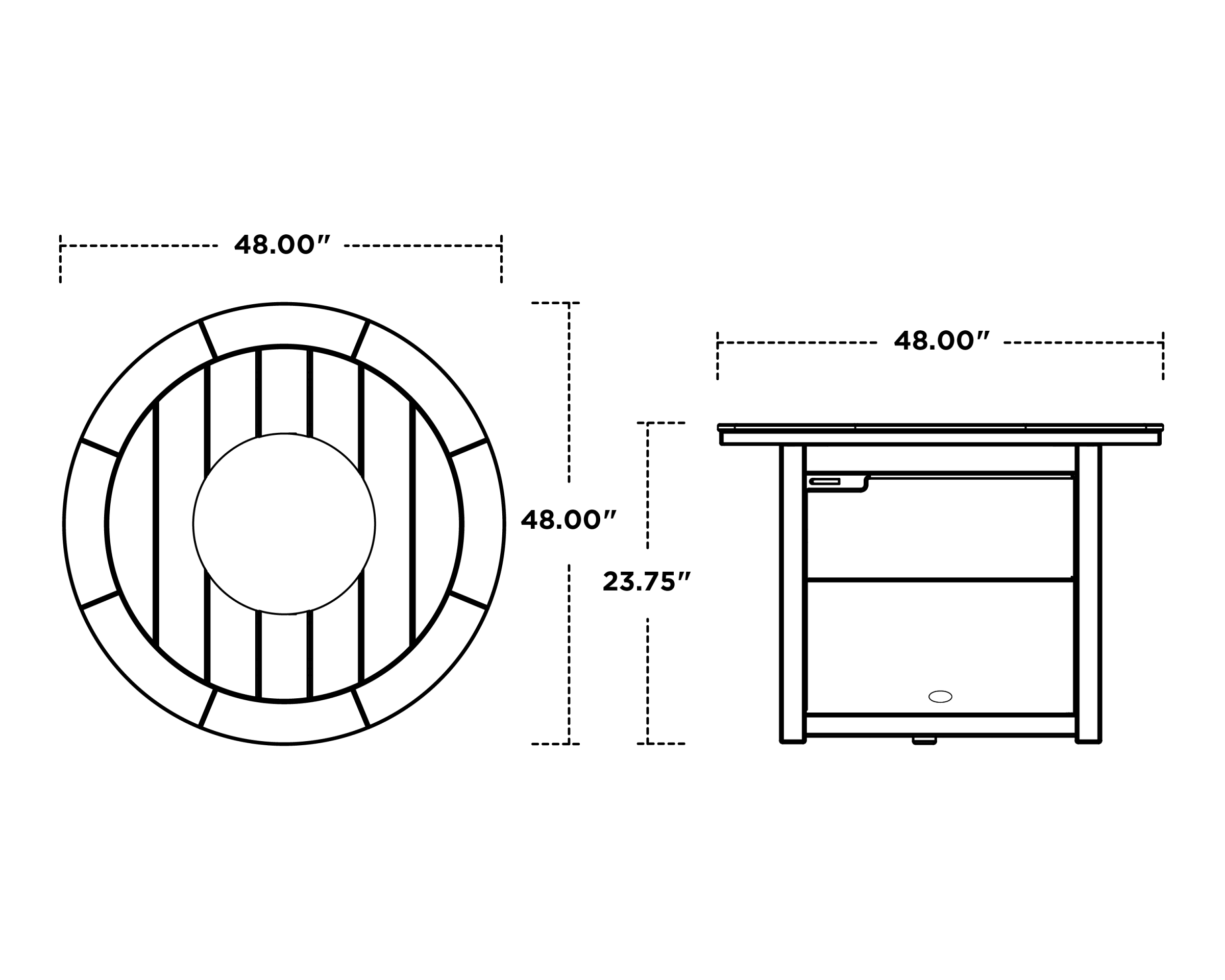 Dimensions for Trex Round 48" Fire Pit Table