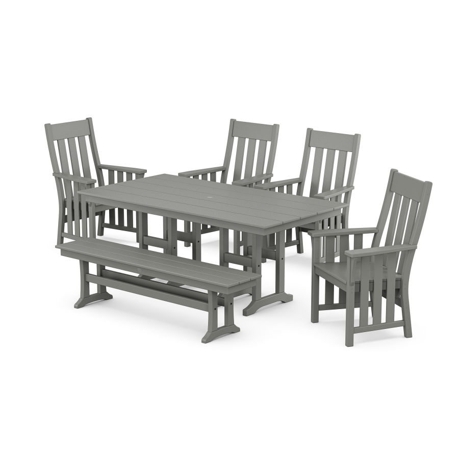 POLYWOOD Acadia 6-Piece Farmhouse Dining Set with Bench in Slate Grey