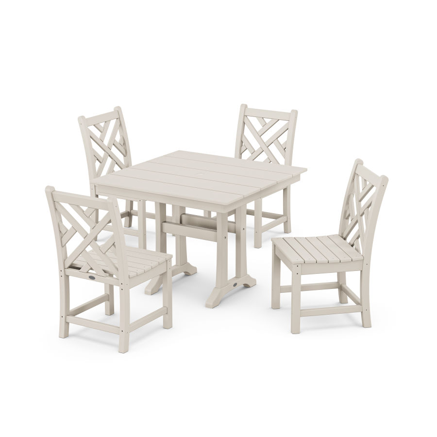 POLYWOOD Chippendale 5-Piece Farmhouse Trestle Side Chair Dining Set in Sand