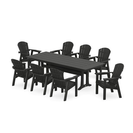 Seashell 9-Piece Farmhouse Dining Set with Trestle Legs in Black