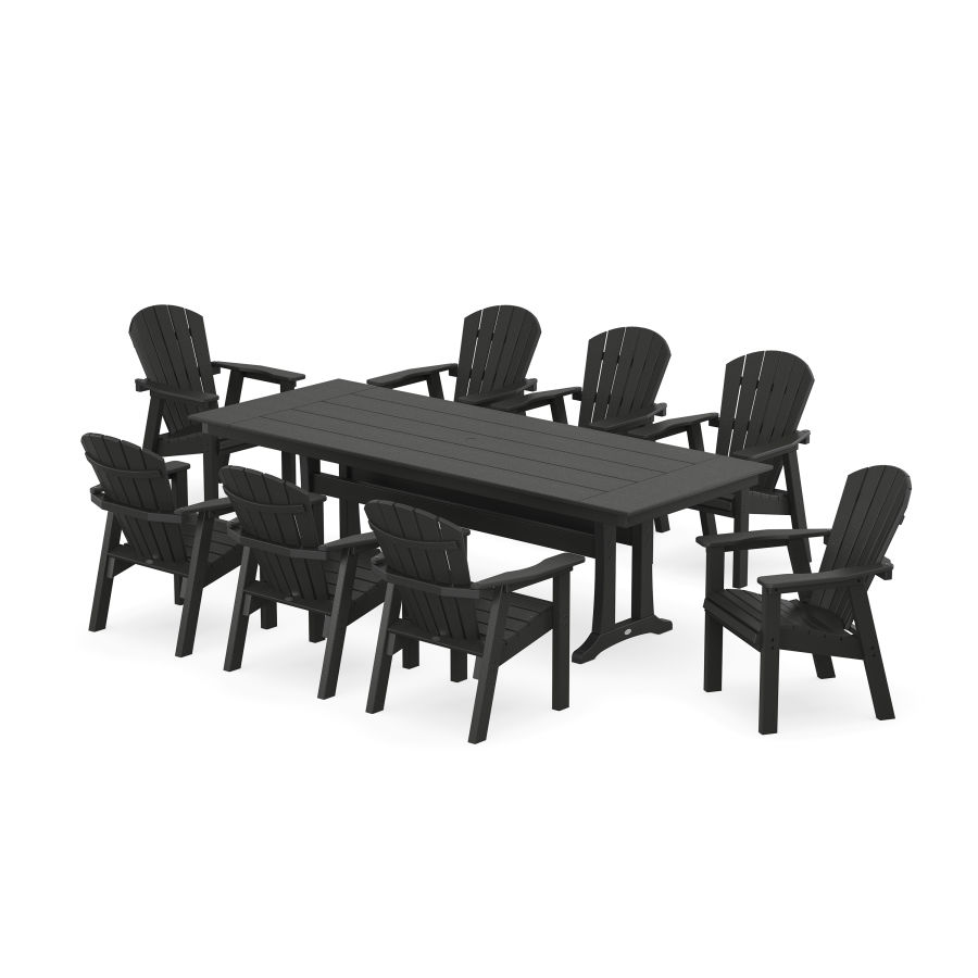 POLYWOOD Seashell 9-Piece Farmhouse Dining Set with Trestle Legs in Black
