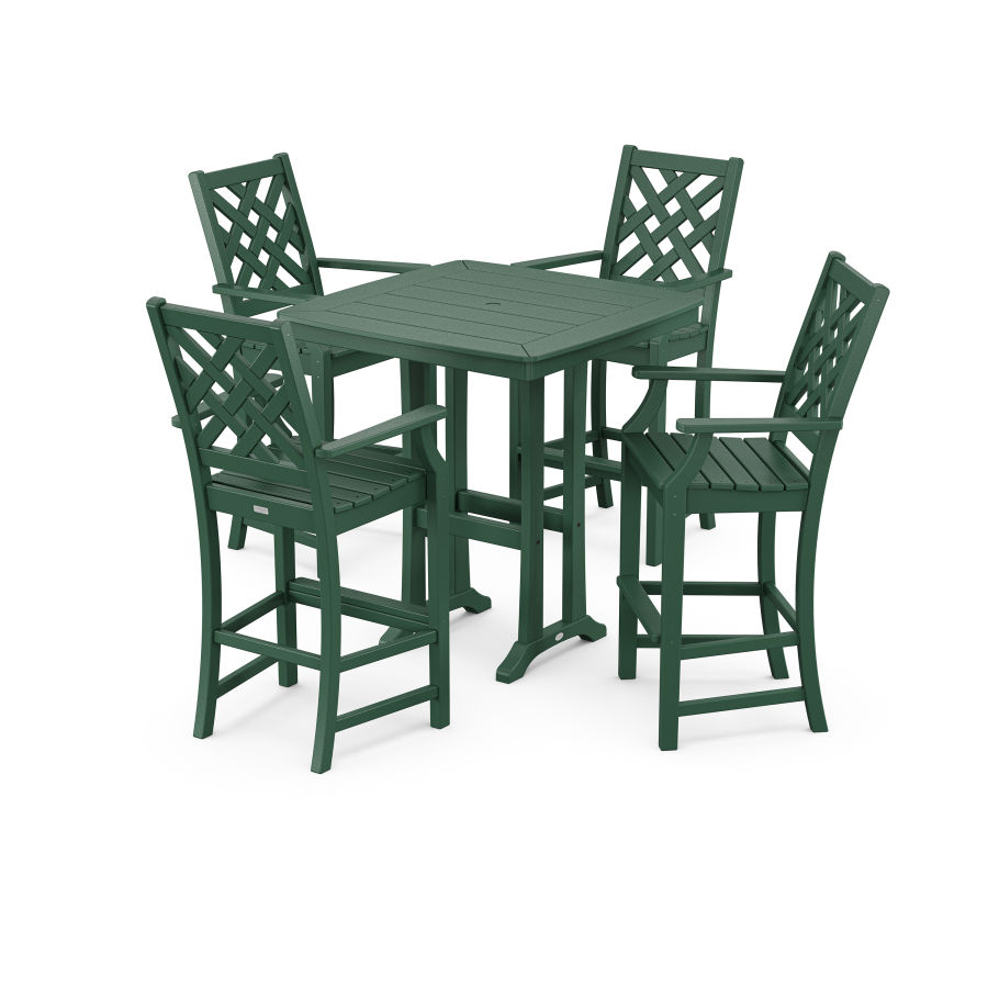 POLYWOOD Wovendale 5-Piece Bar Set with Trestle Legs in Green