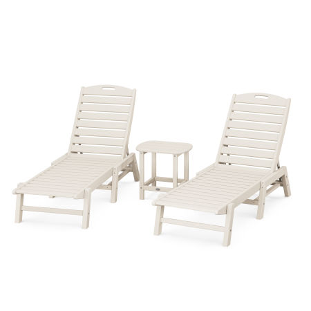 Nautical 3-Piece Chaise Lounge Set with South Beach 18" Side Table in Sand