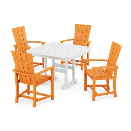 POLYWOOD Quattro 5-Piece Dining Set with Trestle Legs in Tangerine / White