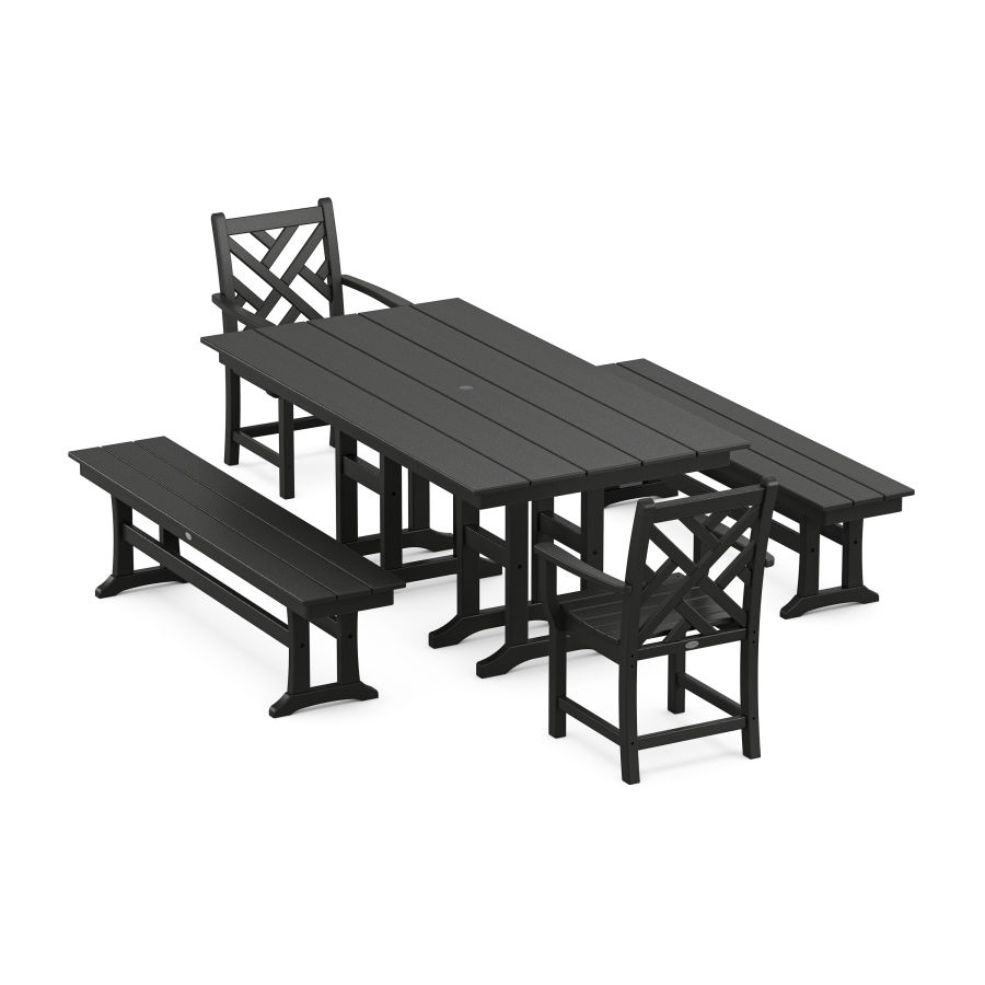 POLYWOOD Chippendale 5-Piece Farmhouse Dining Set in Black