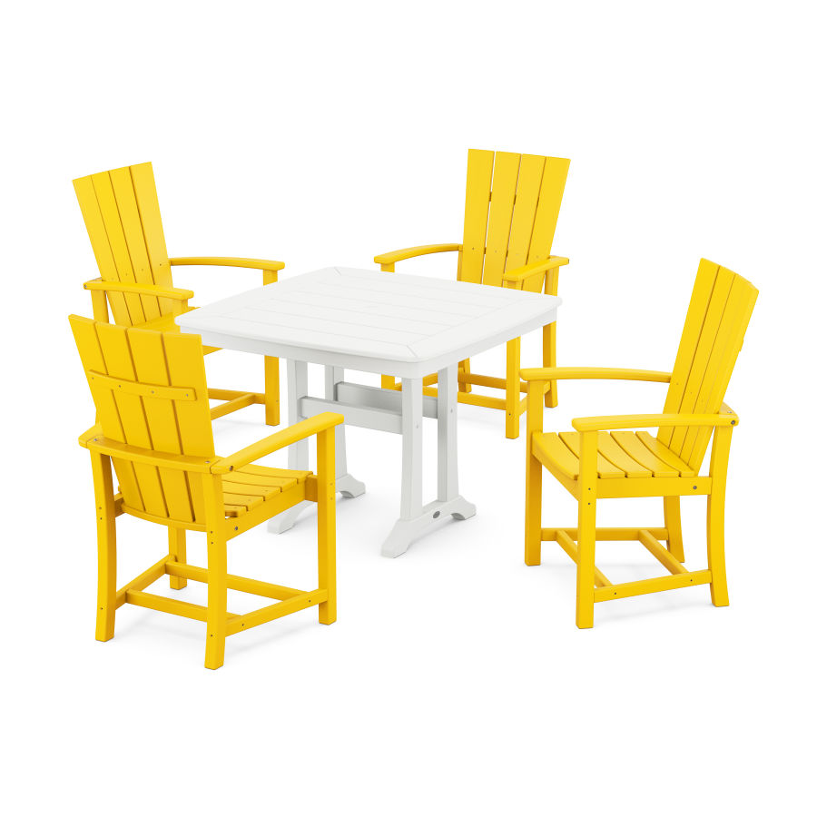 POLYWOOD Quattro 5-Piece Dining Set with Trestle Legs in Lemon / White