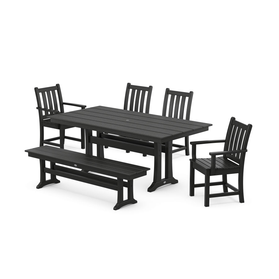 POLYWOOD Traditional Garden 6-Piece Farmhouse Dining Set With Trestle Legs in Black