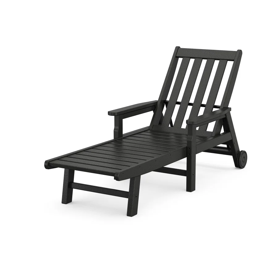 POLYWOOD Vineyard Chaise with Arms and Wheels in Black