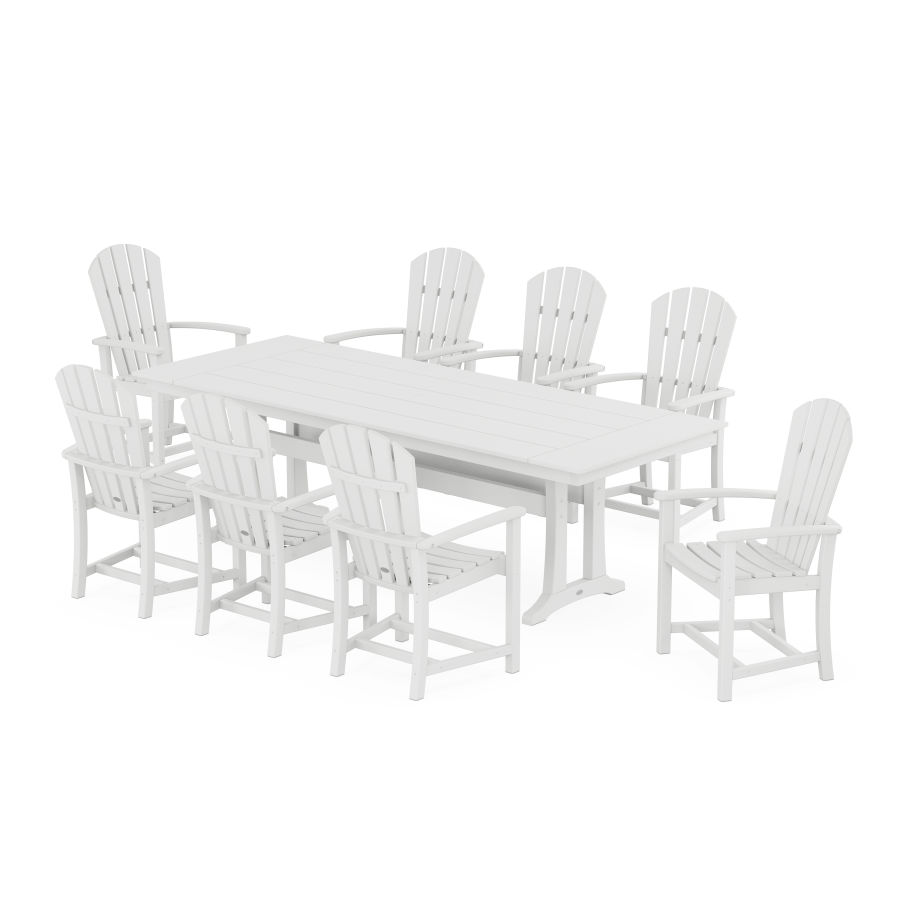POLYWOOD Palm Coast 9-Piece Farmhouse Dining Set with Trestle Legs in White