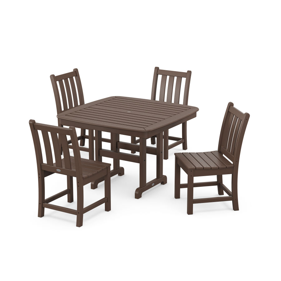 POLYWOOD Traditional Garden Side Chair 5-Piece Dining Set with Trestle Legs in Mahogany