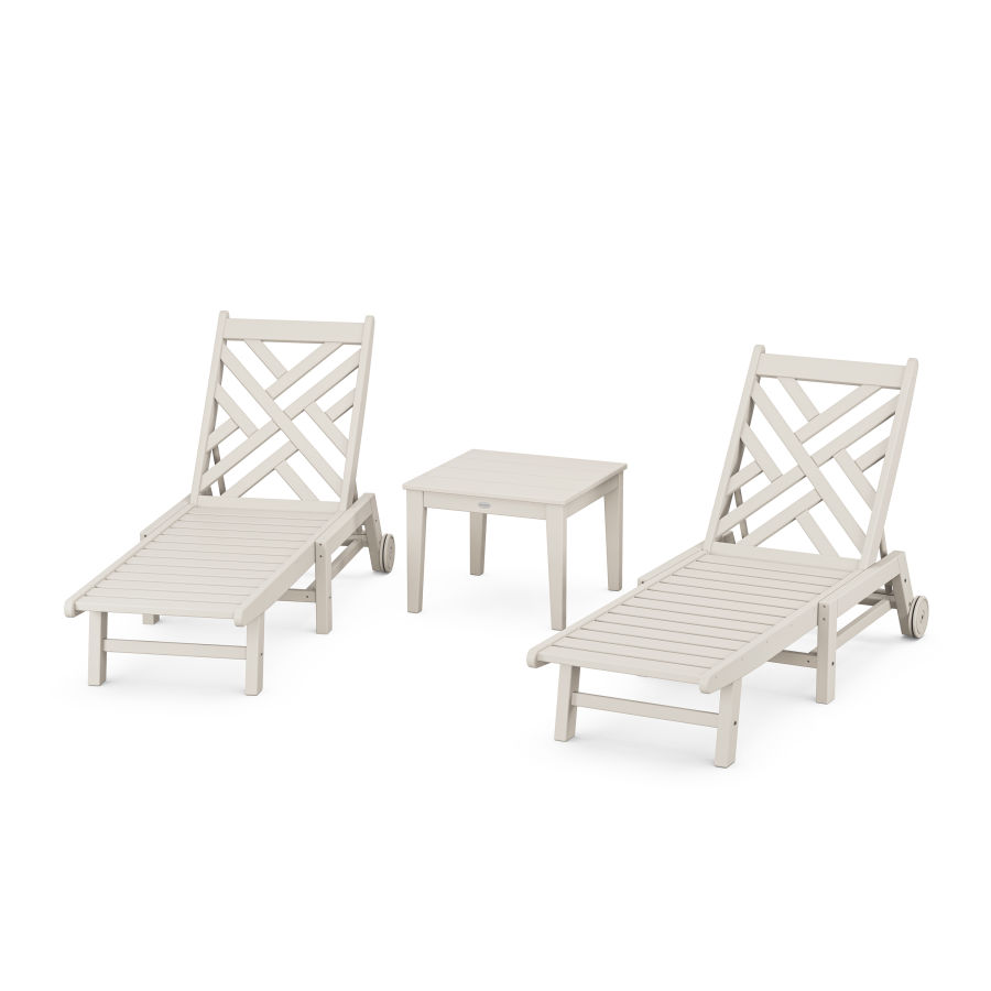 POLYWOOD Chippendale 3-Piece Chaise Set with Wheels in Sand