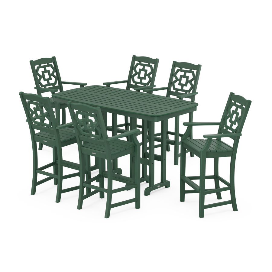 POLYWOOD Chinoiserie Arm Chair 7-Piece Bar Set in Green