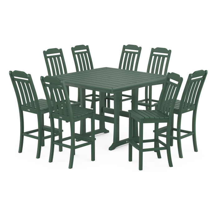 POLYWOOD Country Living 9-Piece Square Side Chair Bar Set with Trestle Legs