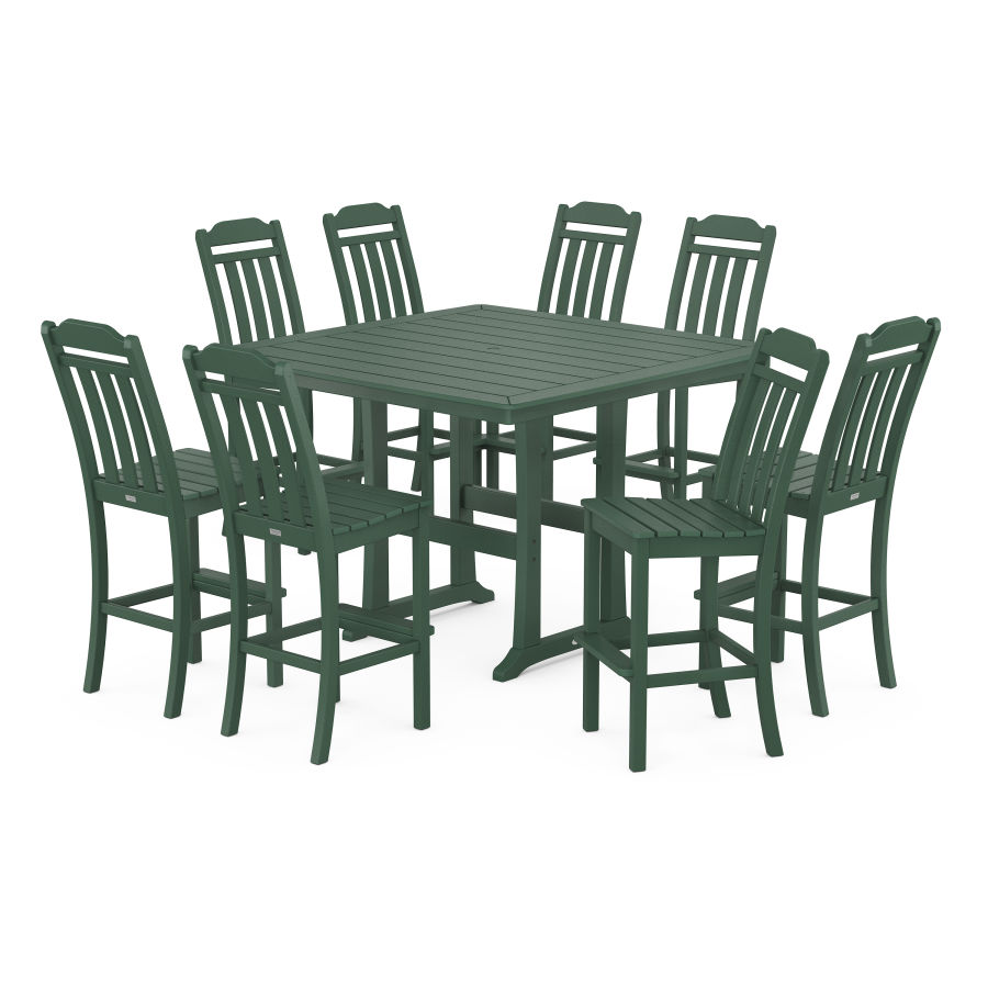 POLYWOOD Country Living 9-Piece Square Side Chair Bar Set with Trestle Legs in Green