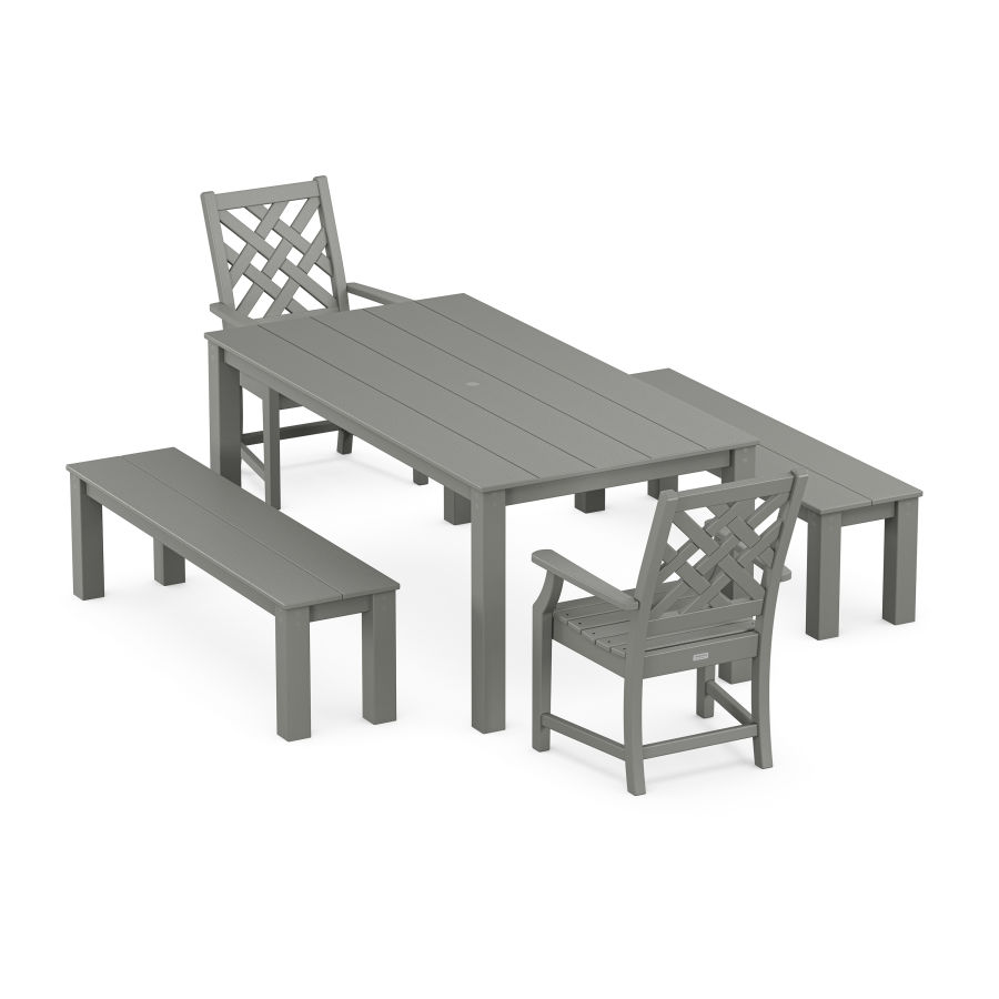 POLYWOOD Wovendale 5-Piece Parsons Dining Set with Benches