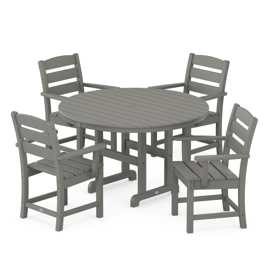 POLYWOOD Lakeside 5-Piece Round Farmhouse Arm Chair Dining Set in Slate Grey