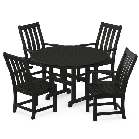 Vineyard 5-Piece Round Farmhouse Arm Chair Dining Set in Black