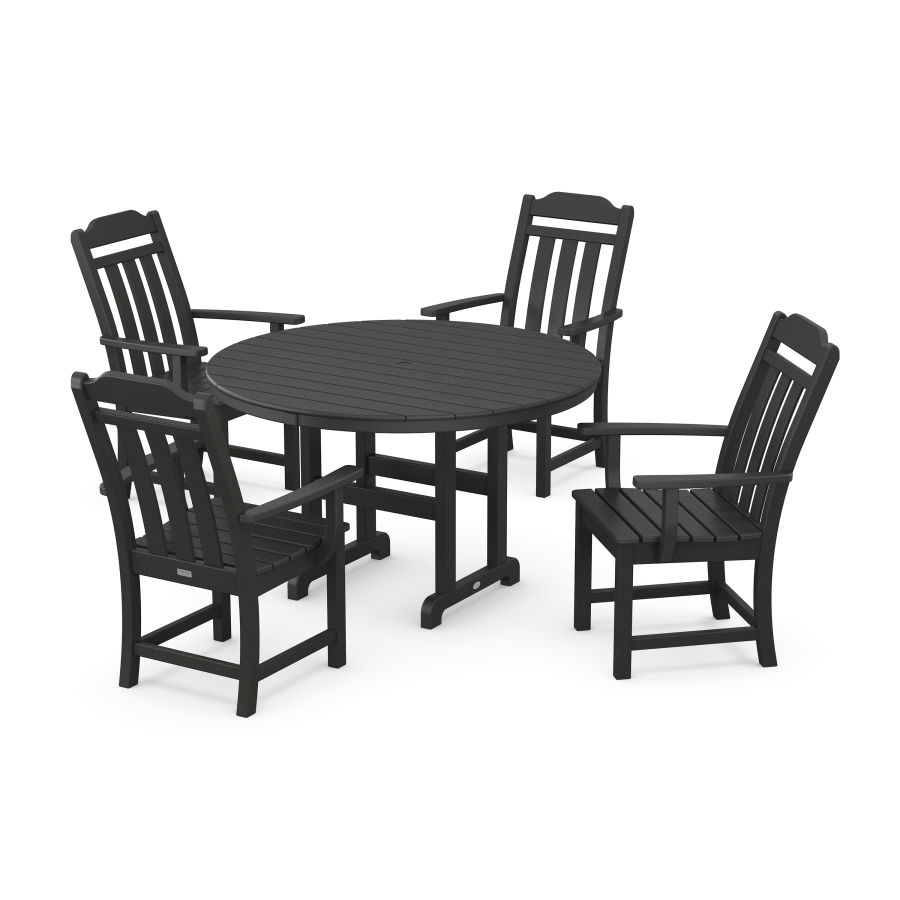 POLYWOOD Country Living 5-Piece Round Farmhouse Dining Set in Black