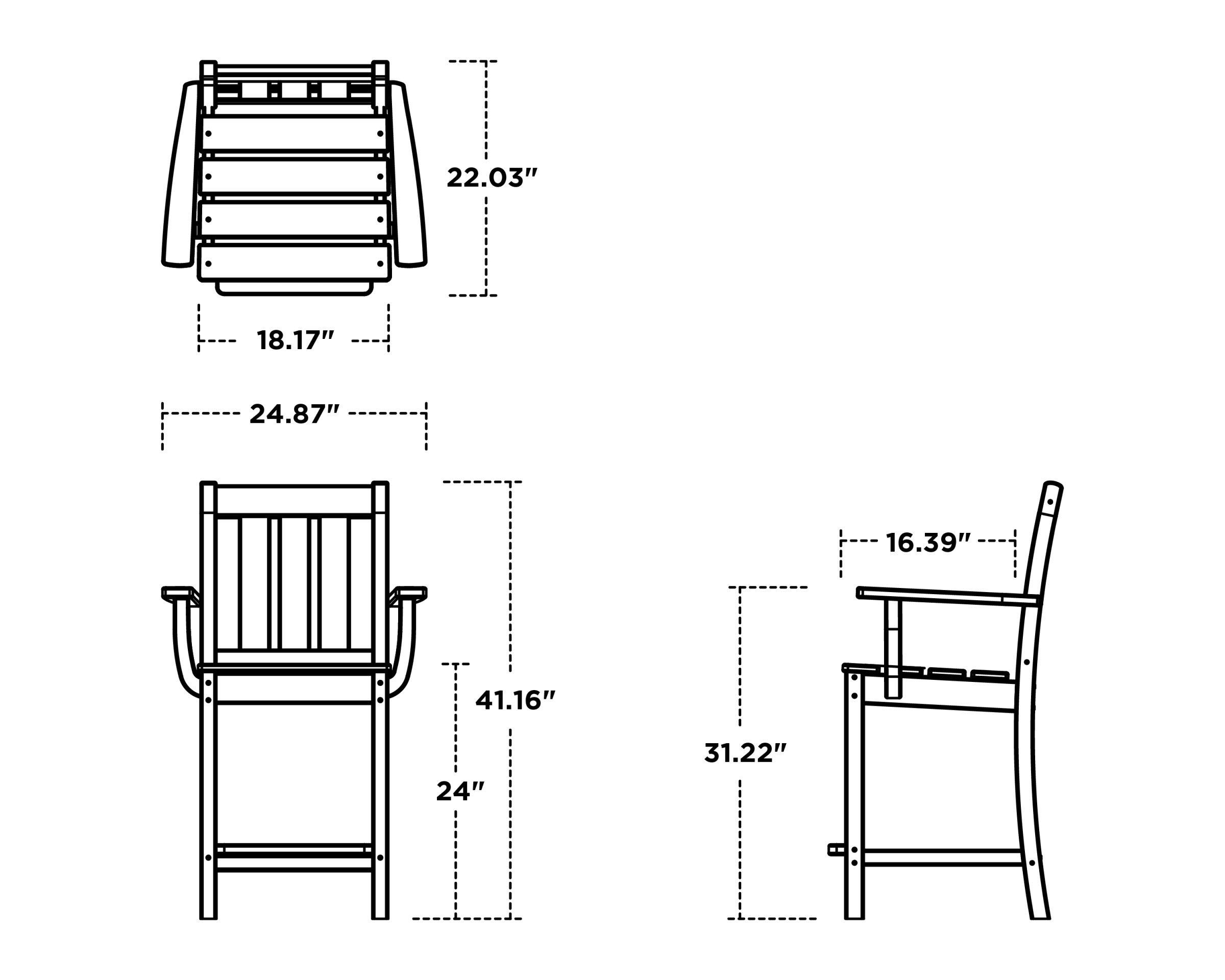 Dimensions for Oxford Counter Arm Chair
