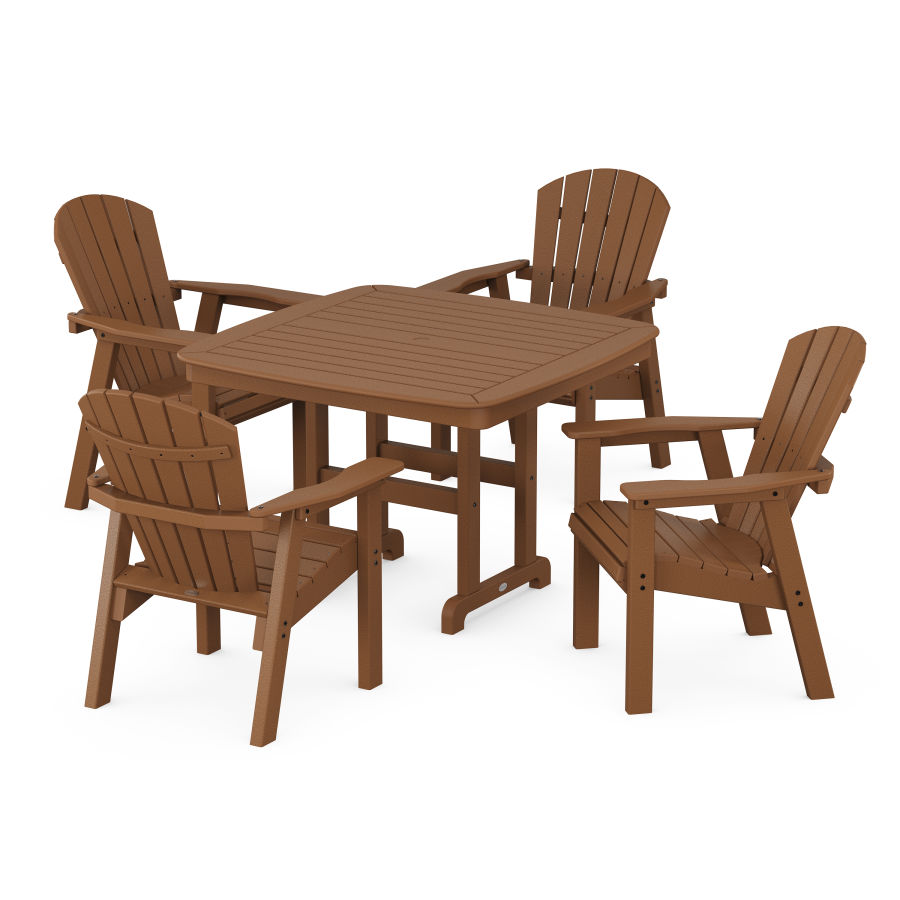 POLYWOOD Seashell 5-Piece Dining Set with Trestle Legs in Teak
