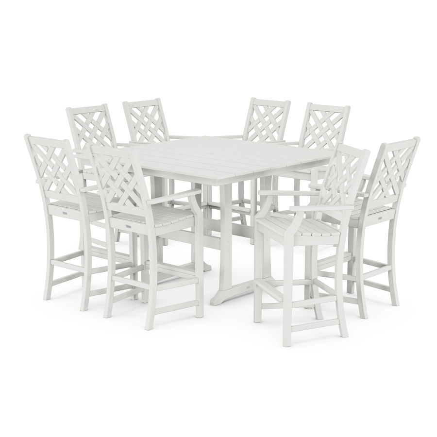 POLYWOOD Wovendale 9-Piece Square Farmhouse Bar Set with Trestle Legs in White