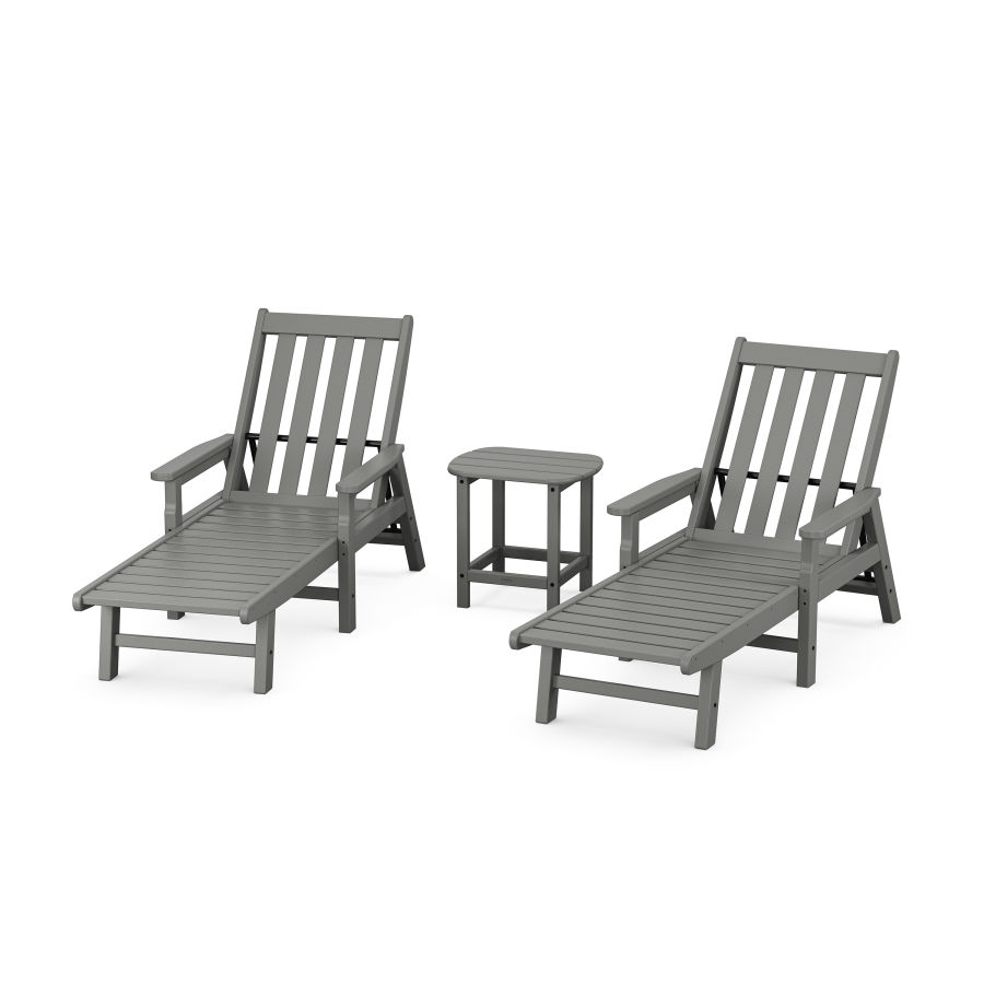 POLYWOOD Vineyard 3-Piece Chaise with Arms Set in Slate Grey