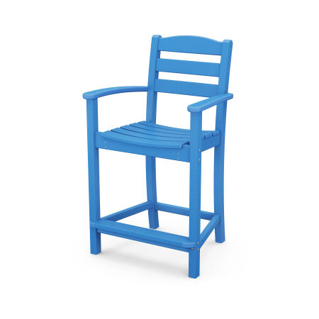 POLYWOOD La Casa Café Counter Arm Chair in Pacific Blue