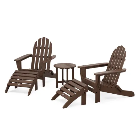 POLYWOOD Classics 5-Piece Folding Adirondack and Ottoman Set in Mahogany