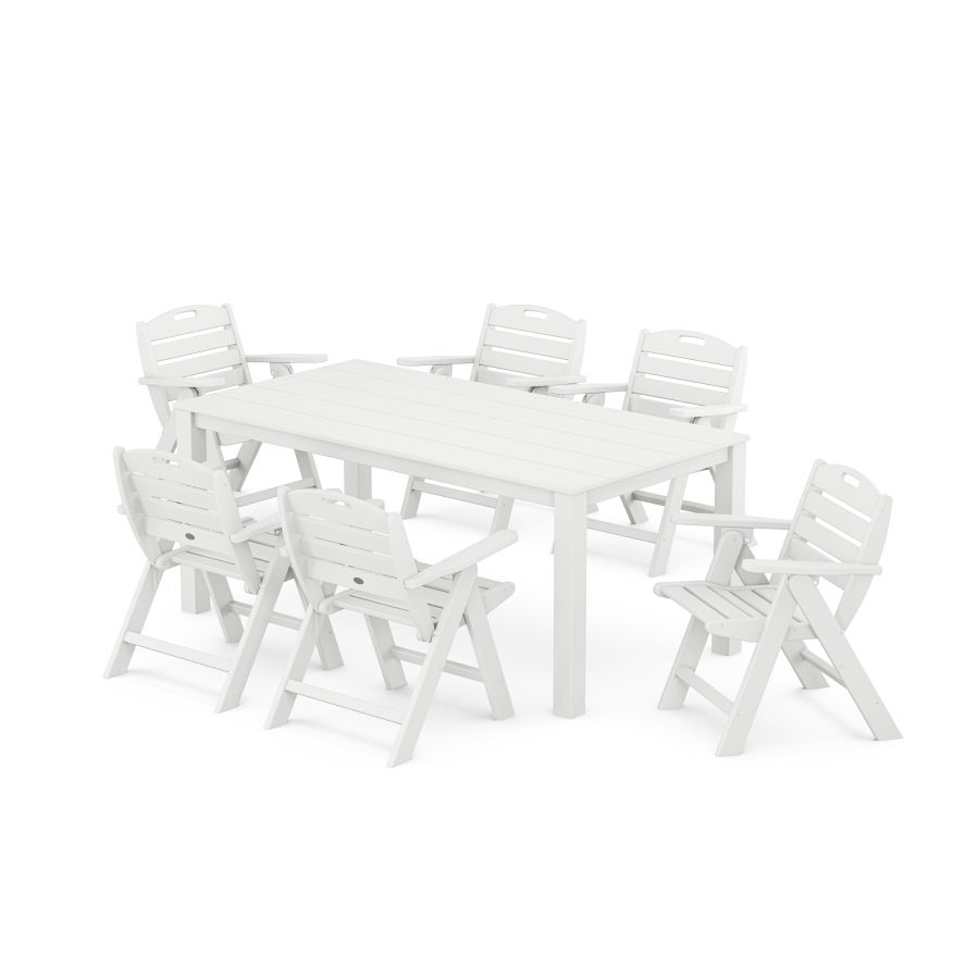 POLYWOOD Nautical Folding Lowback Chair 7-Piece Parsons Dining Set in White