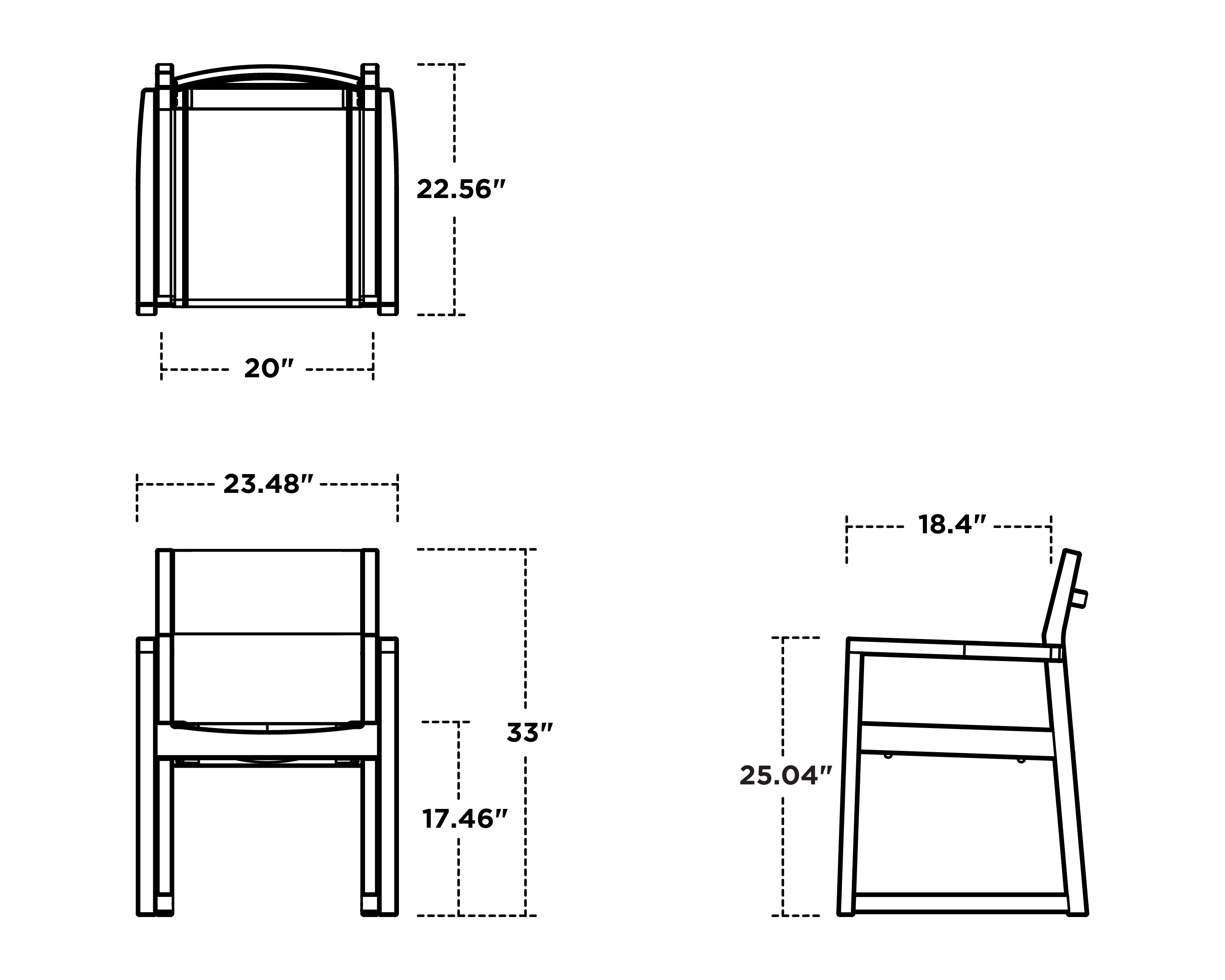Dimensions for EDGE Sling Dining Arm Chair