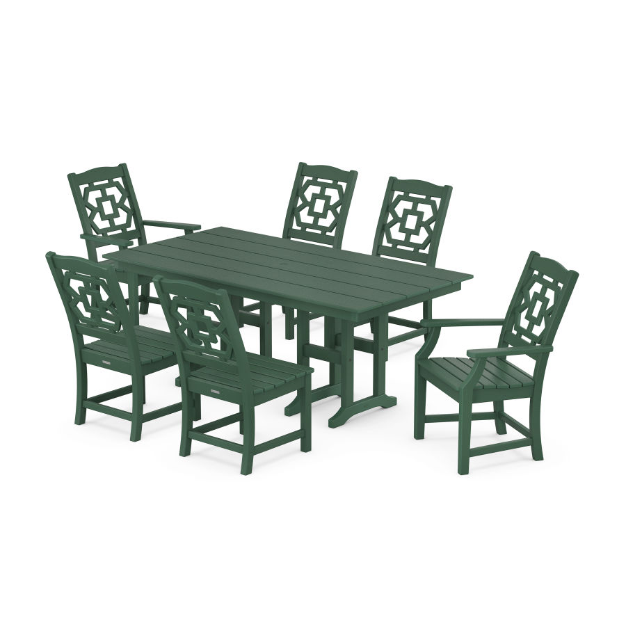 POLYWOOD Chinoiserie 7-Piece Farmhouse Dining Set in Green