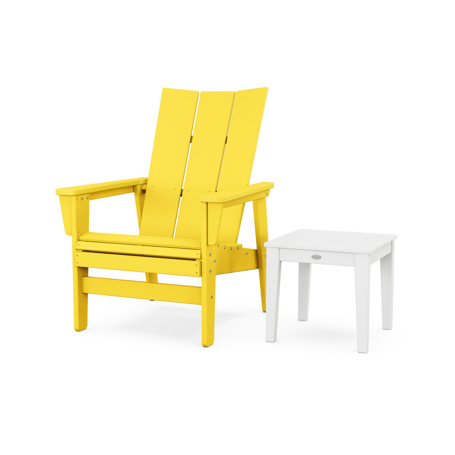 POLYWOOD Modern Grand Upright Adirondack Chair with Side Table in Lemon / White