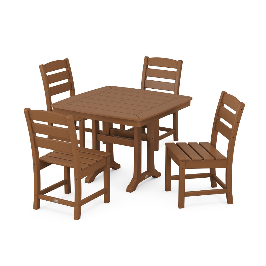 POLYWOOD Lakeside Side Chair 5-Piece Dining Set with Trestle Legs in Teak