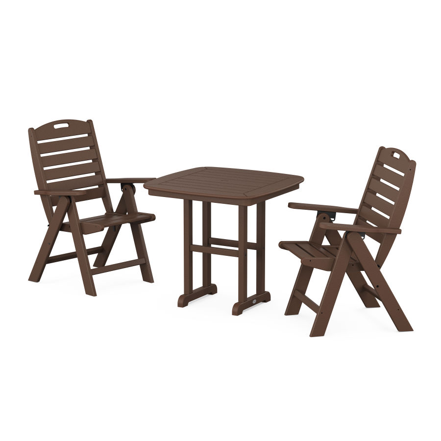 POLYWOOD Nautical Folding Highback Chair 3-Piece Dining Set in Mahogany